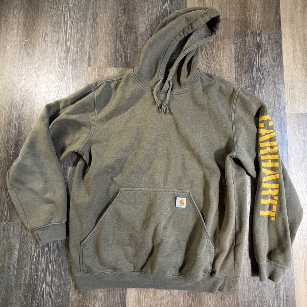Carhartt Hoodie Mens Large Green Sleeve Logo Original Fit Pullover Sweatshirt